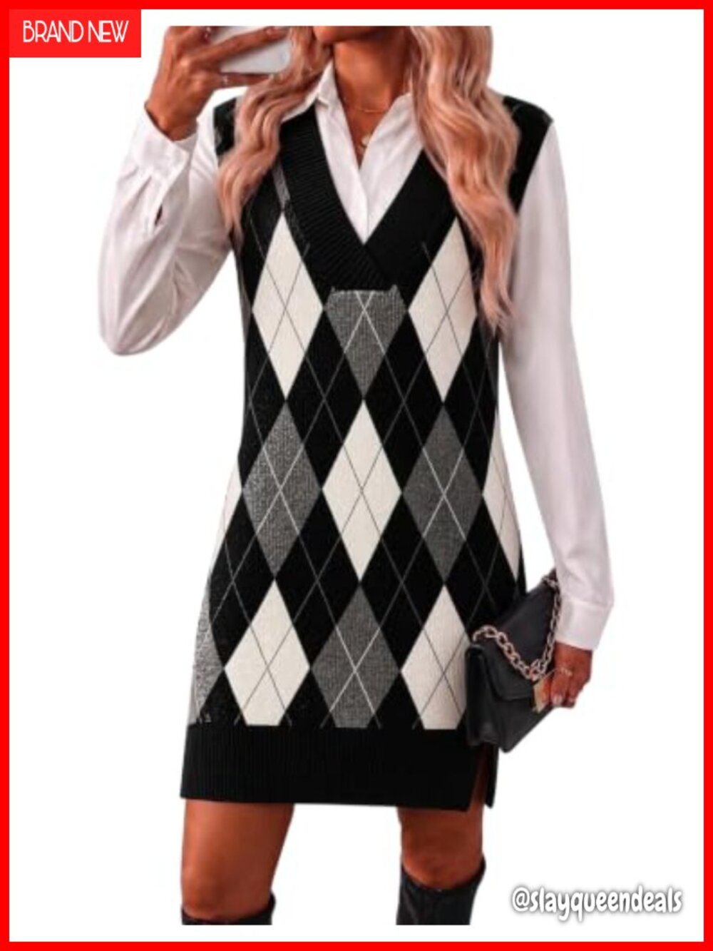 Zeagoo V Neck Sweater Vest Dress Oversized Sleeveless Knit Pullover Short